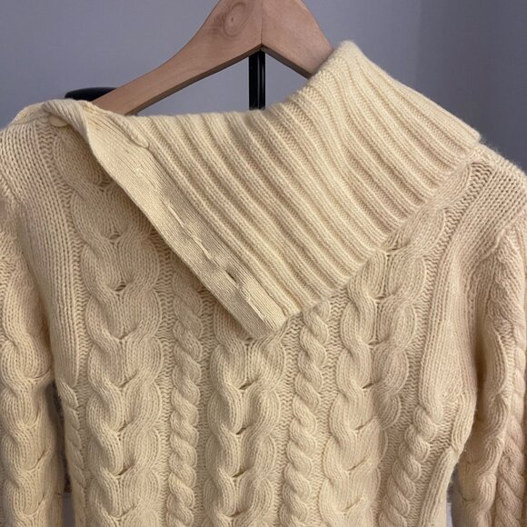 Banana Republic Women Cable Knit Shawl Collar Sweater Size M Butter Yellow Cozy - Picture 6 of 12